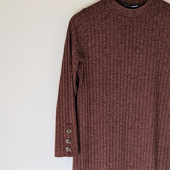 Helly Rich Brown 3/4 Button Sleeve Knit Midi Dress - Picture 2 of 4
